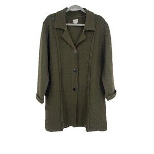 Boho Lagenlook Wool Long Artsy Chico’s Olive Green Jacket Textured Knit